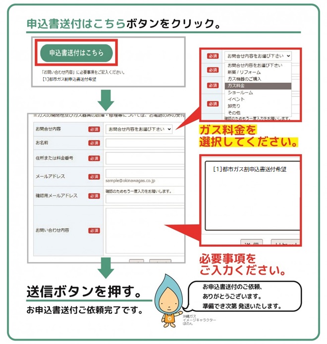 お問い合わせ画面での選択項目説明図